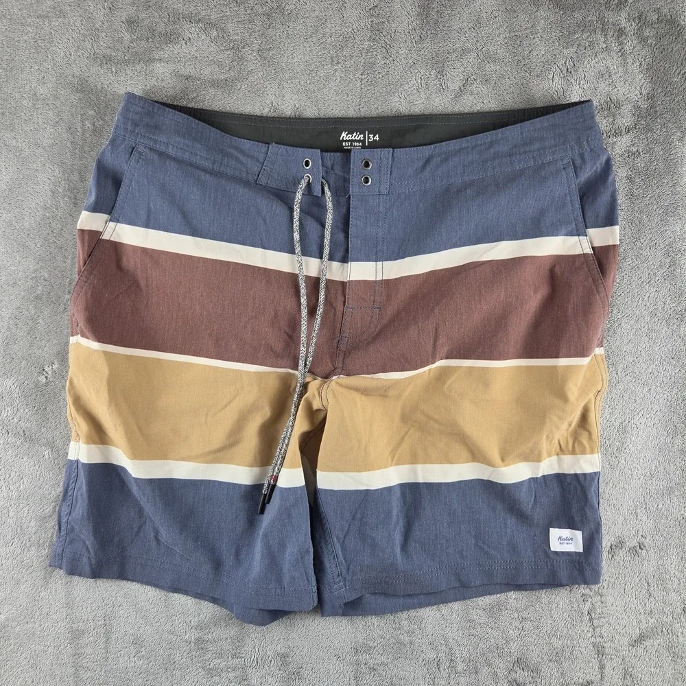 Katin Board Shorts Mens 34(35) Multicolor Stripe Surf Swim Trunks